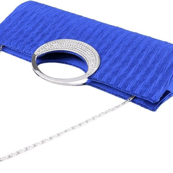 Rhinestone Satin Evening Clutch Bag Bridal Wedding Party Handbag - Picture 4 of 6